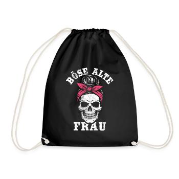 Böse alte Frau - Totenkopf - Ironie - Spruch - Turnbeutel - Schwarz - Vorne