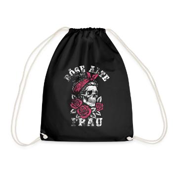 Böse alte Frau - Totenkopf - Rosen - Spruch - Turnbeutel - Schwarz - Vorne