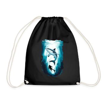 Underwater adventure with shark and diver - Drawstring Bag - black - Front