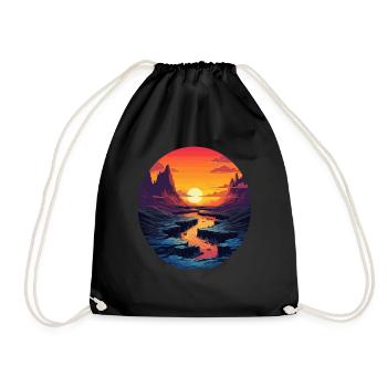 Sunset over river and mountains in the - Drawstring Bag - black - Front