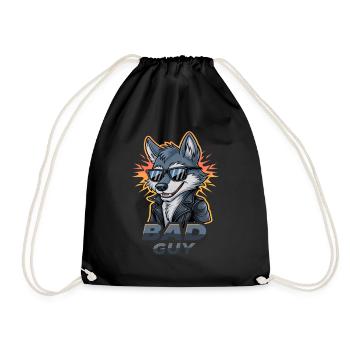 Cooler Wolf Mit Sonnenbrille Und Lederjacke - Bad - Turnbeutel - Schwarz - Vorne
