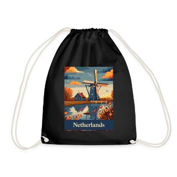 Netherlands Windmills Landscape Nature - Drawstring Bag - black - Front