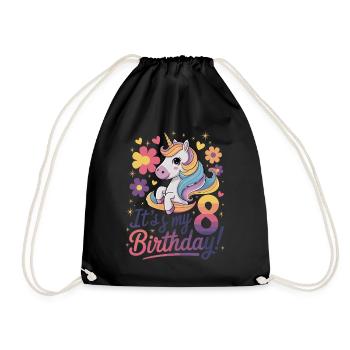 It's my 8th birthday unicorn party - Drawstring Bag - black - Front