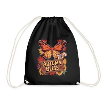 Autumn Joy Butterfly Squirrel and - Drawstring Bag - black - Front