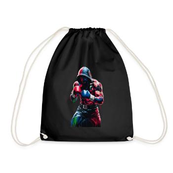 Combative boxer in colorful hoodie with - Drawstring Bag - black - Front
