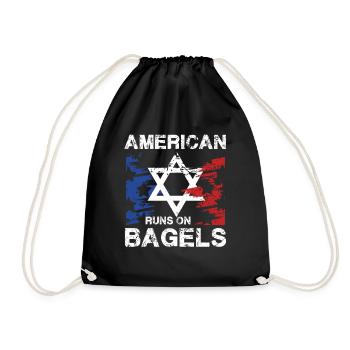 American Runs On Bagels with Star Motif and - Drawstring Bag - black - Front
