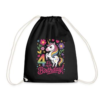 Unique Unicorn It's My 4th Birthday Motif - Drawstring Bag - black - Front