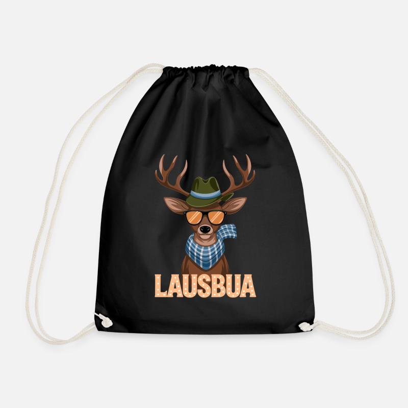 Lausbua Hirsch Mit Sonnenbrille Und Hut - Turnbeutel - Schwarz