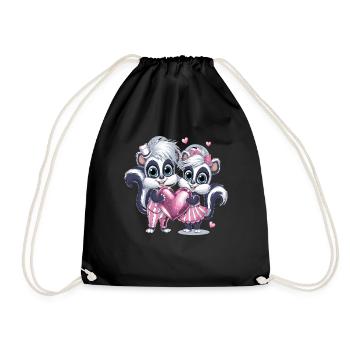 Couple de mouffettes mignon avec cœur pour la Saint-Valentin - Sac de sport léger - noir - Devant