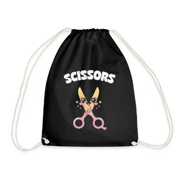 Scissors Stone Paper Group School Game Scissors Figurine - Drawstring Bag - black - Front