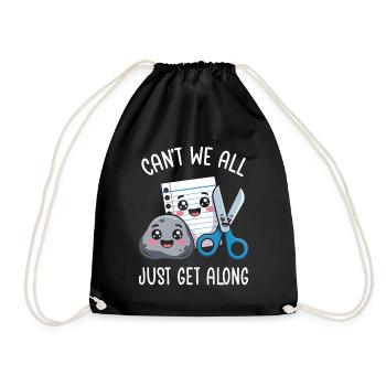 Scissors Stone Paper - Kawaii Figures School Game - Drawstring Bag - black - Front