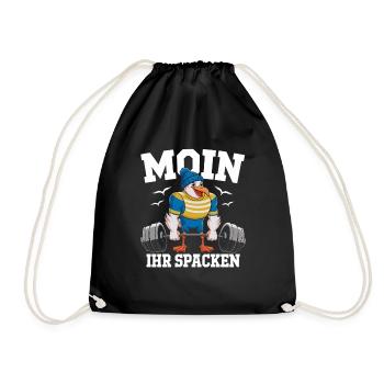 Moin Her Spacken Funny Seagull Weightlifting - Drawstring Bag - black - Front