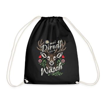 Mei Dirndl is in da Wäsch - Dirndl Ersatz, Tracht - Turnbeutel - Schwarz - Vorne