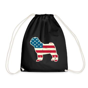 4 juillet Pug Dog Drapeau américain USA - Sac de sport léger - noir - Devant