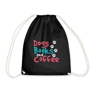 Dogs Books and Coffee Fun Dog Lover Gift - Drawstring Bag - black - Front
