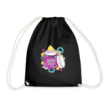 Colorful and Fun Happy Pills Sarcasm Humor Gift - Drawstring Bag - black - Front
