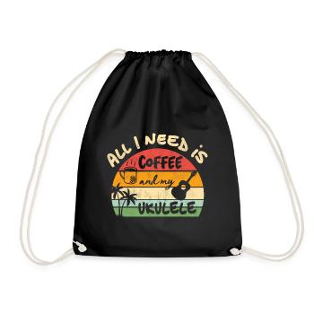 All I need is coffee and my Ukulele - retro sunset - Turnbeutel - Schwarz - Vorne