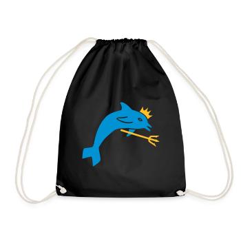 ★ design colors changeable ★ dolphin, crown, trident - Drawstring Bag - black - Front