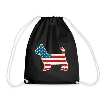 4th of July Yorkshire Terrier Dog American Flag US - Drawstring Bag - black - Front