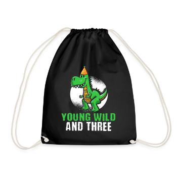 Young wild and three 3rd Birthday Toddler Dino - Drawstring Bag - black - Front