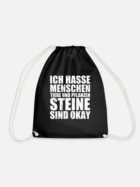 Heute hasse ich auch Steine Ich hasse Menschen - Turnbeutel - Schwarz