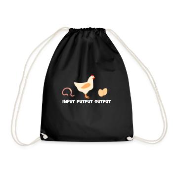 Input output putput chickens chicken hen house rooster - Drawstring Bag - black - Front