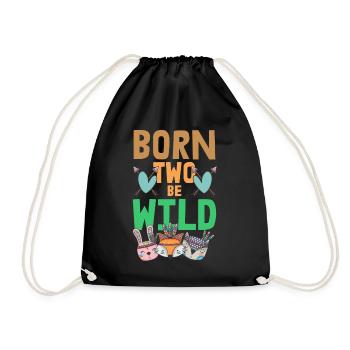 Born two be wild 2nd birthday gift - Drawstring Bag - black - Front