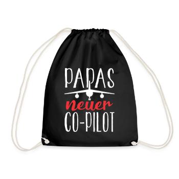 Papas neuer Co-Pilot Kinder Papa Baby Geschenk - Turnbeutel - Schwarz - Vorne