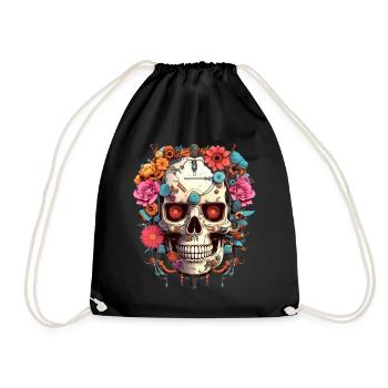 Cyborg Skull Robot Android Sugar Skull - Drawstring Bag - black - Front