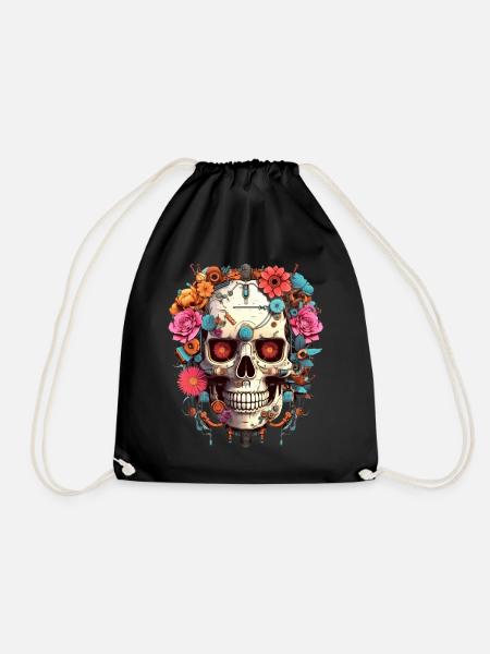 Cyborg Skull Robot Android Sugar Skull - Drawstring Bag - black