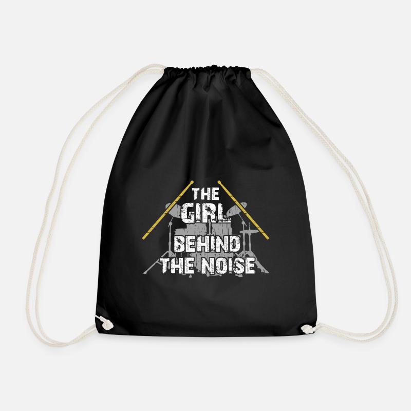Girls love drums - the girl on the drum kit - Drawstring Bag - black