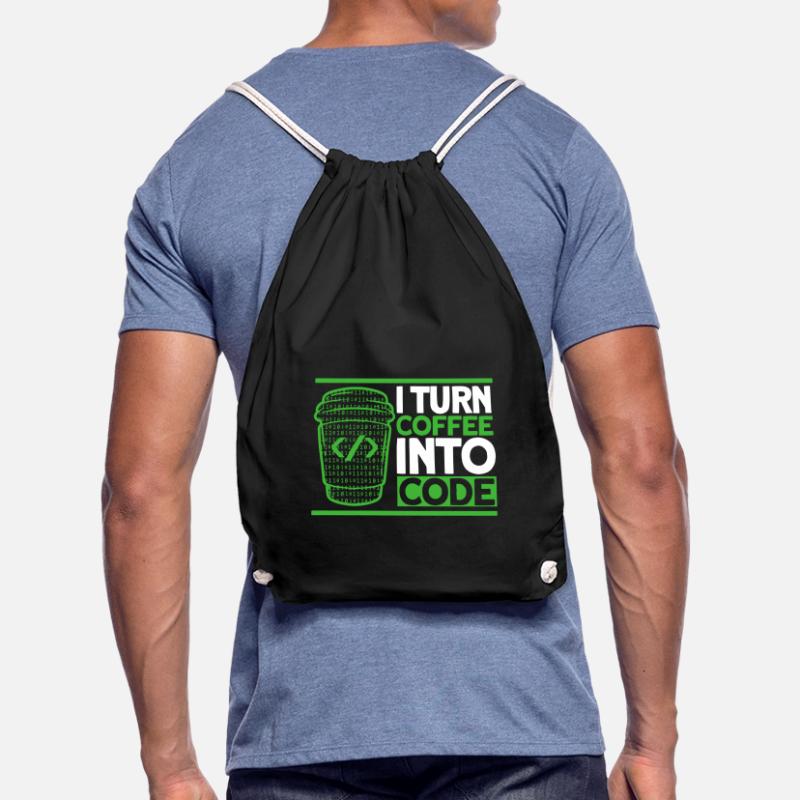 I Turn Coffee Into Code Software Developer Drawstring Bag