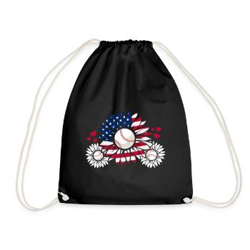 Patriotischer Baseball Sonnenblume - Turnbeutel - Schwarz - Vorne