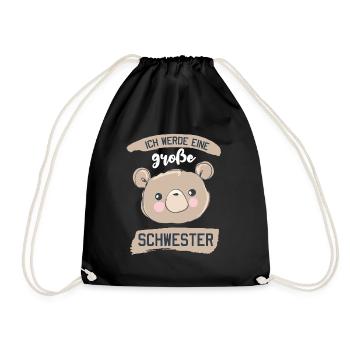 Ich werde große Schwester, Teddybär, Geburt - Turnbeutel - Schwarz - Vorne