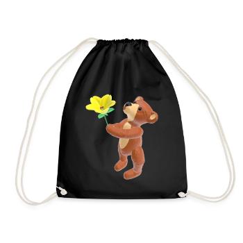 Ours en peluche avec fleur et bouche baiser 3D - Sac de sport léger - noir - Devant