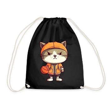 Basketball Cat - Drawstring Bag - black - Front