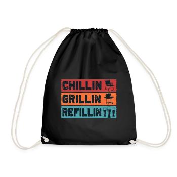 BBQ Chillin' Grillin' Refillin' Grilling Smoke - Drawstring Bag - black - Front