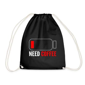Need Coffee Café -Shop -Mitarbeiter - Turnbeutel - Schwarz - Vorne