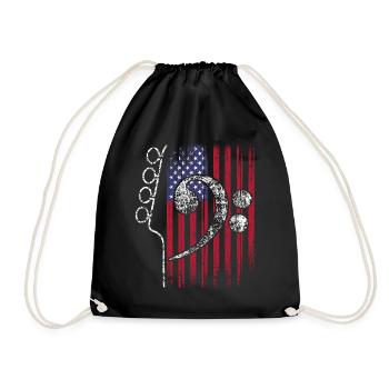 Amerikanische Flagge mit Gitarre und Bassschlüssel - Turnbeutel - Schwarz - Vorne