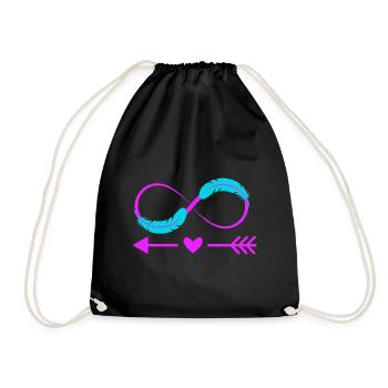 Infinity Sign Love Bow and Feather - Drawstring Bag - black - Front