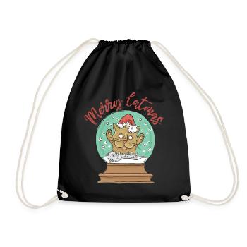 Merry Catmas - Christmas, Cat in Snow Globe - Drawstring Bag - black - Front