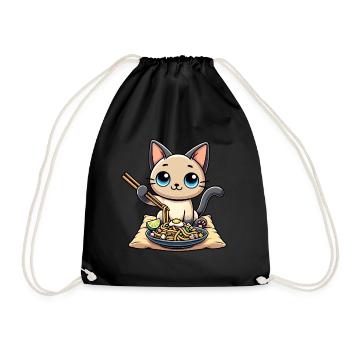 Kawaii Siamese Cat Pad Thai Purrfection - Drawstring Bag - black - Front