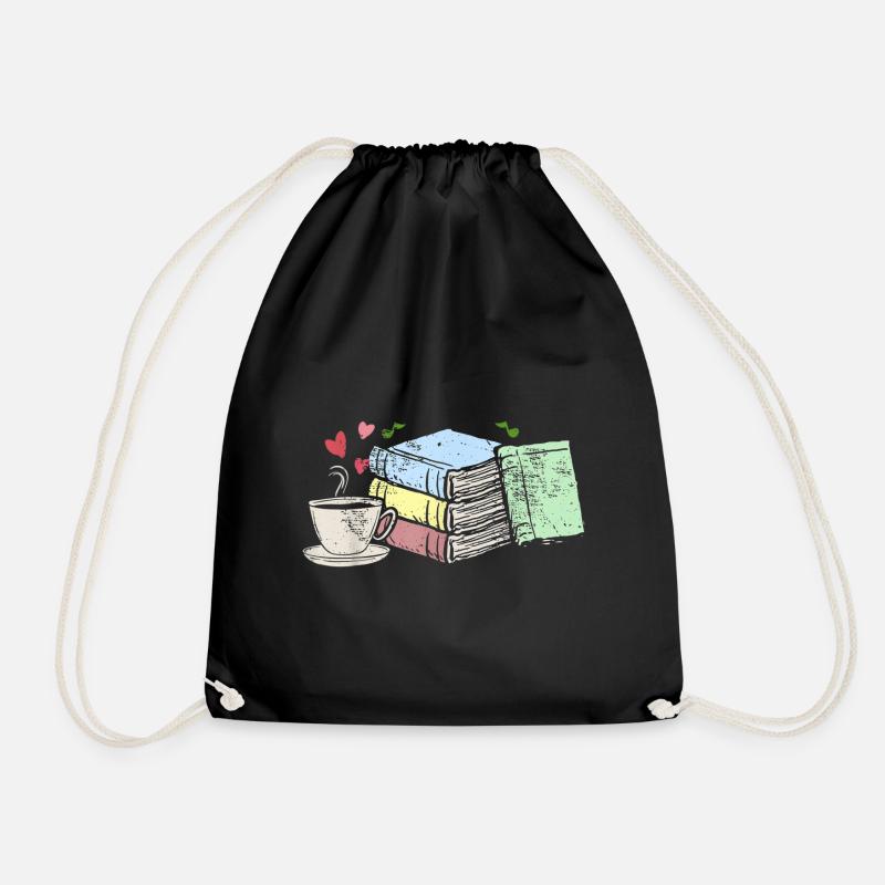 Zeichnung Kaffee und Bücher Leseratten Geschenke - Turnbeutel - Schwarz