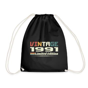 Jahrgang 1991 Geschenk 1991 Geburtstag 1991 Retro - Turnbeutel - Schwarz - Vorne