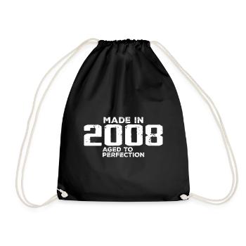 Jahrgang 2008 Retro 2008 Jubiläumsgeschenk - Turnbeutel - Schwarz - Vorne
