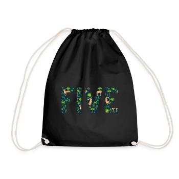 Jungle Birthday Children Zoo Animal 5 years old - Drawstring Bag - black - Front