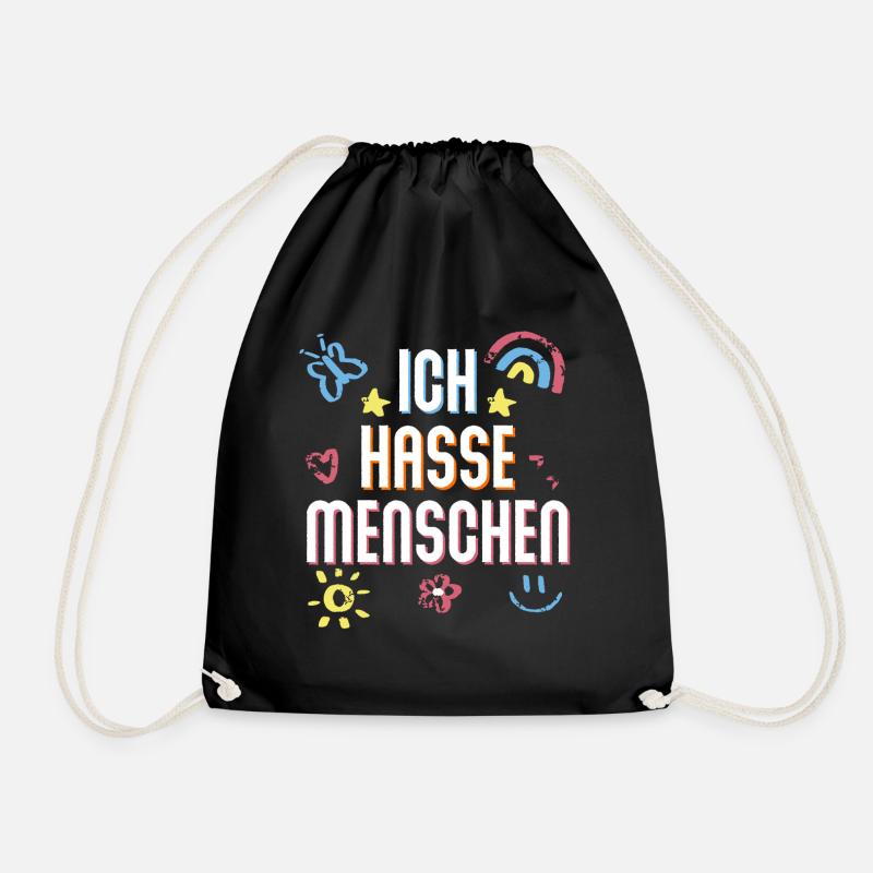 I HATE PEOPLE - Ich hasse Menschen - Geschenk Idee - Turnbeutel - Schwarz