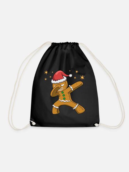 Weihnachten - Dabbing Lebkuchenmann Kinder - Turnbeutel - Schwarz