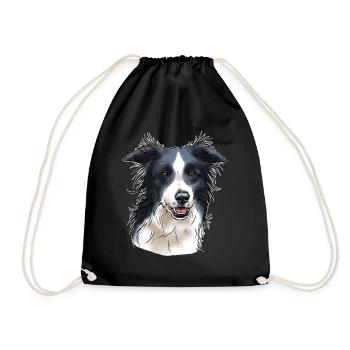 Border collie head (for dark textiles) - Drawstring Bag - black - Front