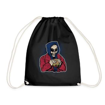 Halloween Costume Burger Cheese Spooky Skull Zombie - Drawstring Bag - black - Front
